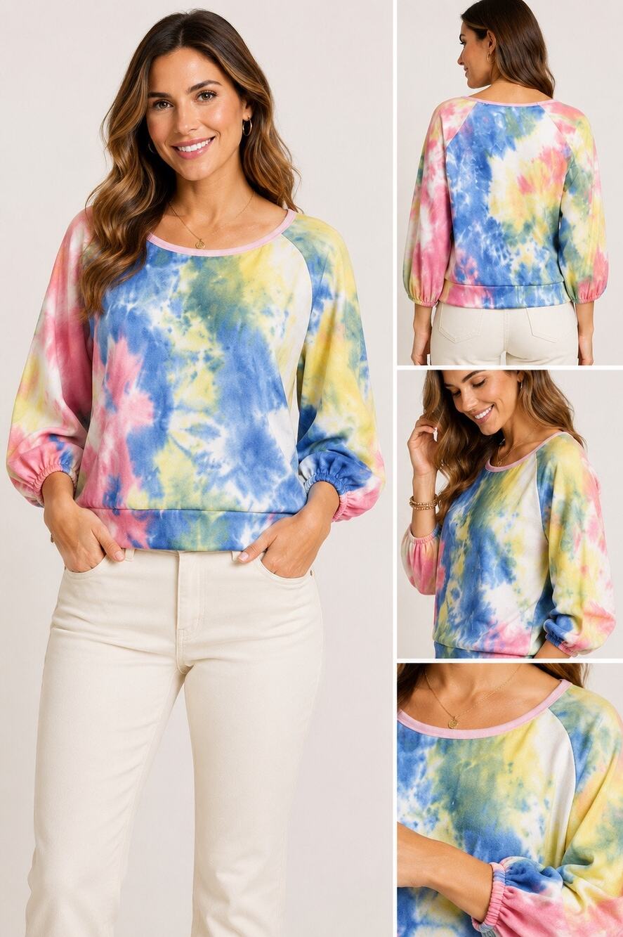 Melissa Masse Pastel Tie-Dye Pullover Fleece Top Size Large NWT